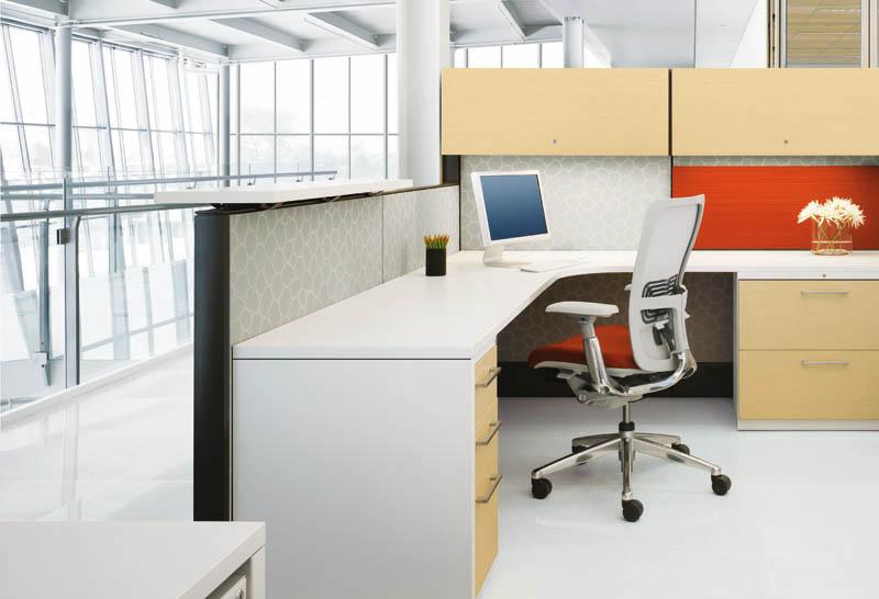 office cubicle with windows behind