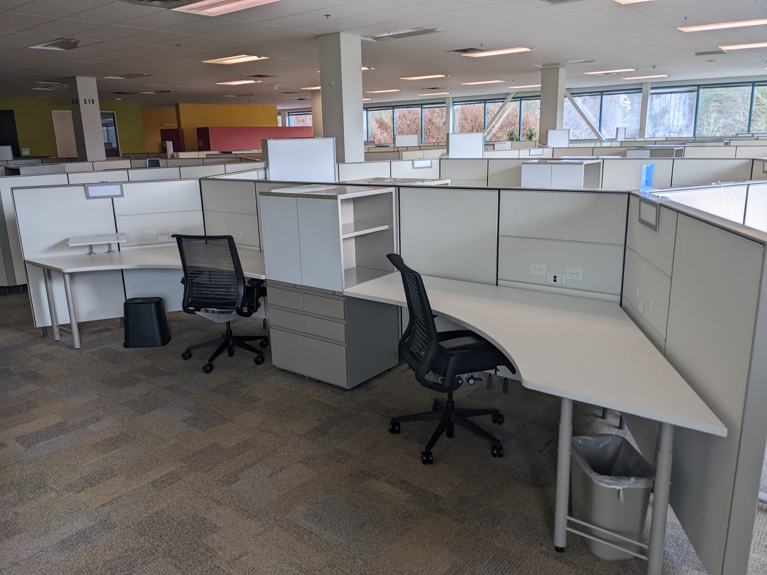 Office cubicles with chairs