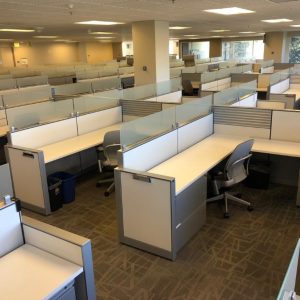 Room of office cubicles
