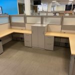 Workspace with desk and office cubicles