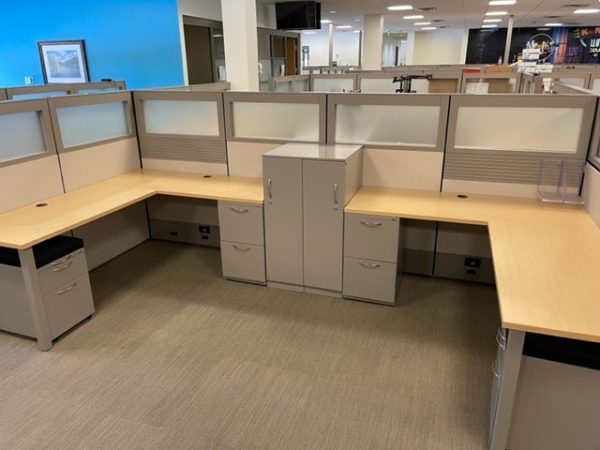 Workspace with desk and office cubicles