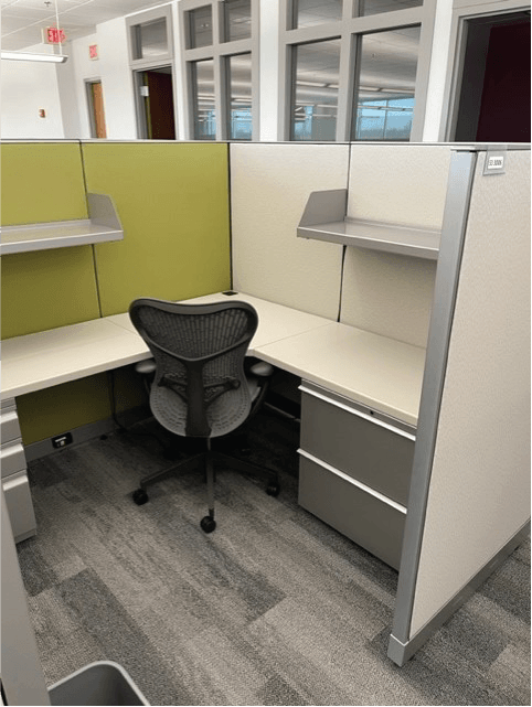 Workspace with desk chair and cubicles